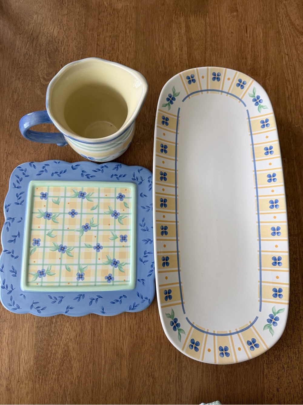 PFALTZGRAFF Blue & Yellow Floral Ceramic Pitcher and Serving Plates Set
